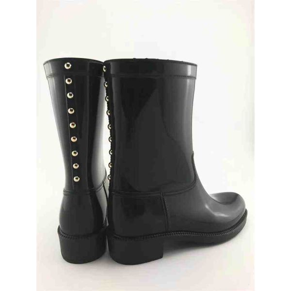 PVC Ladies Rain Boots Mid Calf Boots With Buds Trims Women'S Gardening Ankle Boots