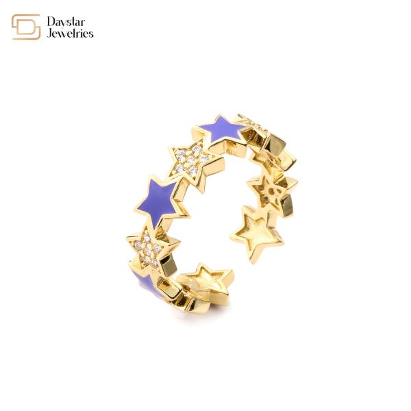 Women Gold Plated Jewellery Enamel Heart Ring Diamond Zircon Adjustable