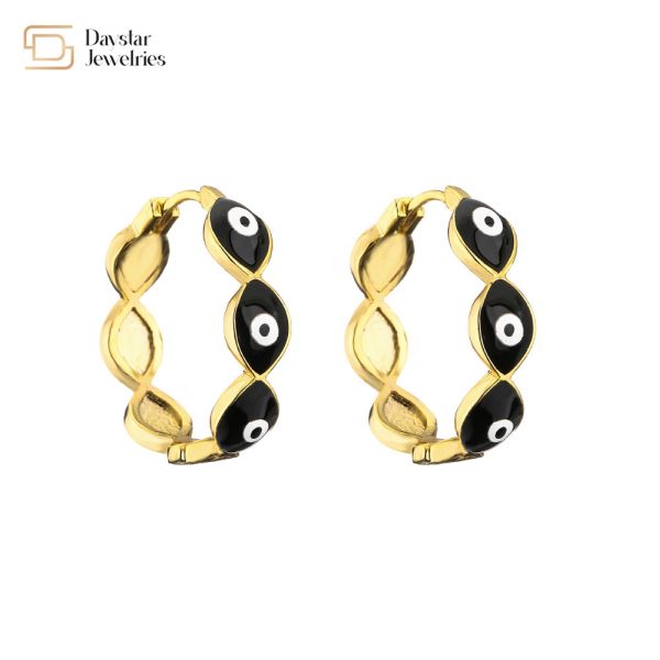 18k Gold Plated Evil Eye Huggie Earrings Women Colorful Enamel