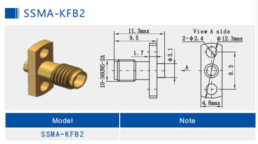 50Ω SSMA 2 Holes Flange Mount Jack Mini SMA Female RF Coaxial .086 Cable Connector 18GHz