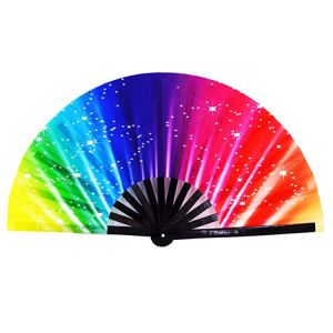 Top Quality Custom Logo Printing Rainbow Fabric Hand Fan