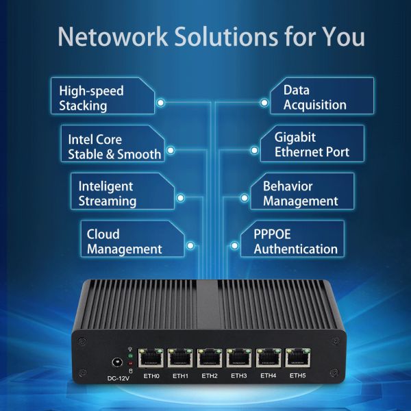 Intel Pentium 4405U 6 Gigabit Network Software Router Mini PC Firewall PFsense