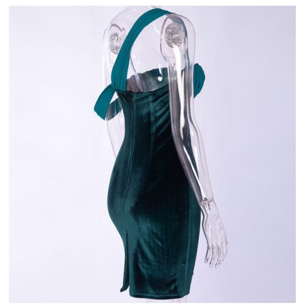 Velvet Stitching Sexy Women Dresses Pleated One Shoulder Bodycon Midi Dress