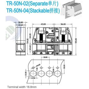 DIN Rail Mounting Feed Through Terminal Block with M5 Screw and 16mm2 Rated