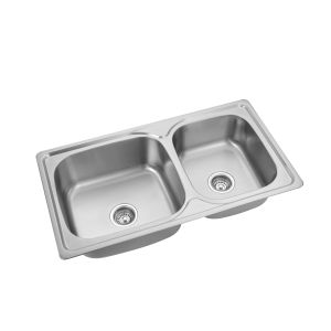 1 Hole Brushed Stainless Steel Double Bowl Sink
