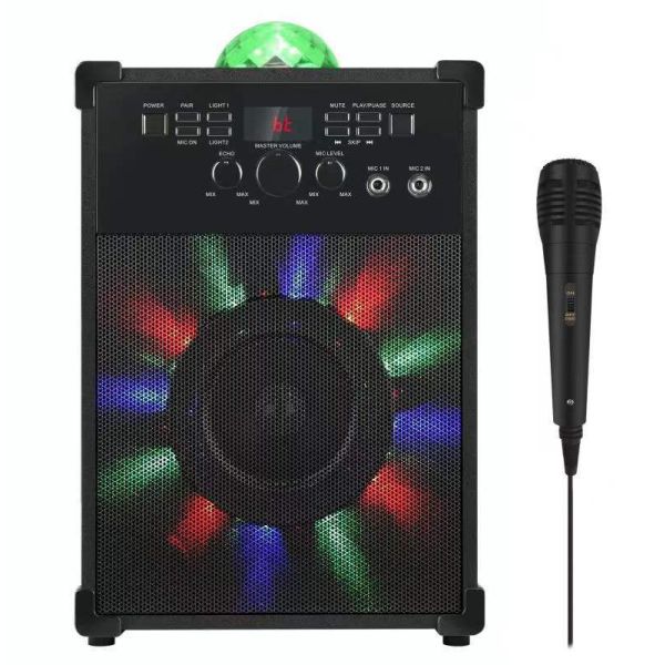 Portable RGB lighting BT Karaoke Speaker with Three Digits red LED display Wireless wired Mics Battery for dancing