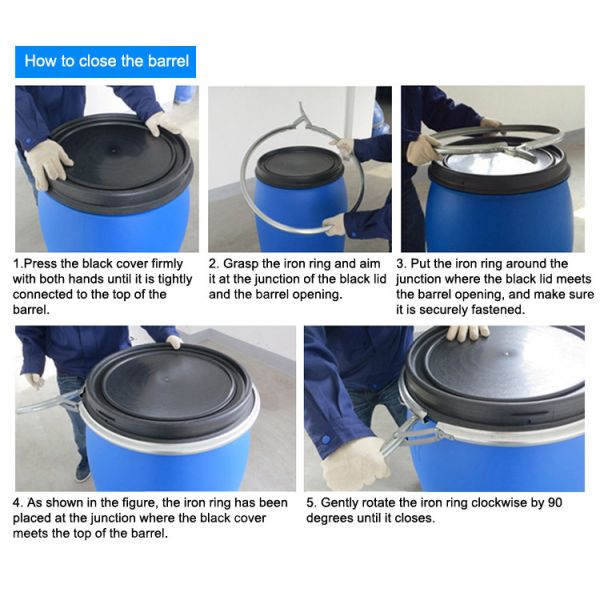 55 Gallon Plastic Drum 210 Litre HDPE Open Top Blue Plastic Drum With Lock Ring Lid