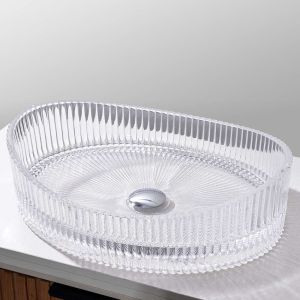 Smooth Countertop Mounted Glass Wash Basin With Optional Mounting Hardware