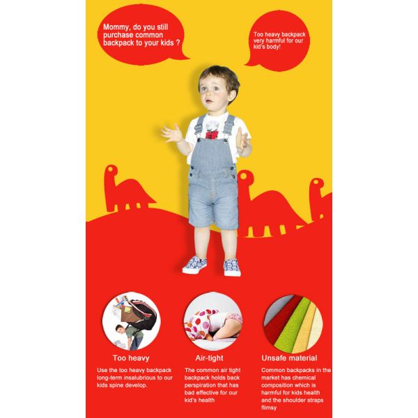 Lovely Cartoon Cute Toddler Backpacks Orange / Green Color 0.5KG