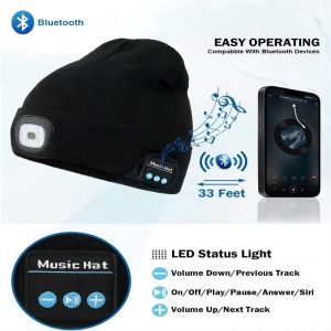 Bluetooth Wireless Headphones Hat With Light Bluetooth Beanie Night Biking