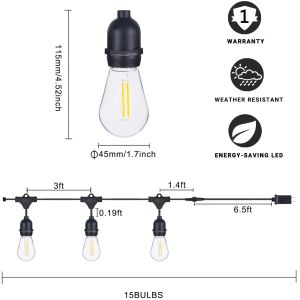 52ft Outdoor Bulb String Lights