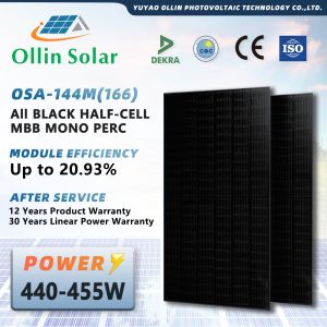 China Full Black 440W 445W 450W 455W 460W Solar Panel Monocrystalline Solar Panels Half Cell Solar Panel Kit For Homes on sale