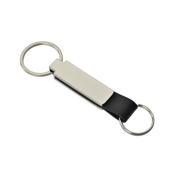 Metal PU Leather Key Chains Double Flat Personalised Leather Key Ring