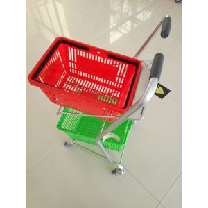 Super Market Shopping Basket Trolley , Flat Casters Double Basket Shopping Trolley