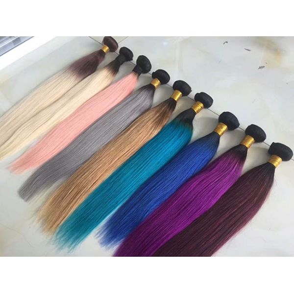 Grey Ombre Human Hair Extensions Bundles 26 Inch With Closure