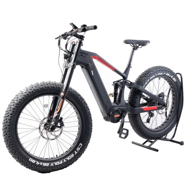 26" Electric Mountain Bike with Powerful Mid Drive and Full Suspension Carbon Fiber Frame