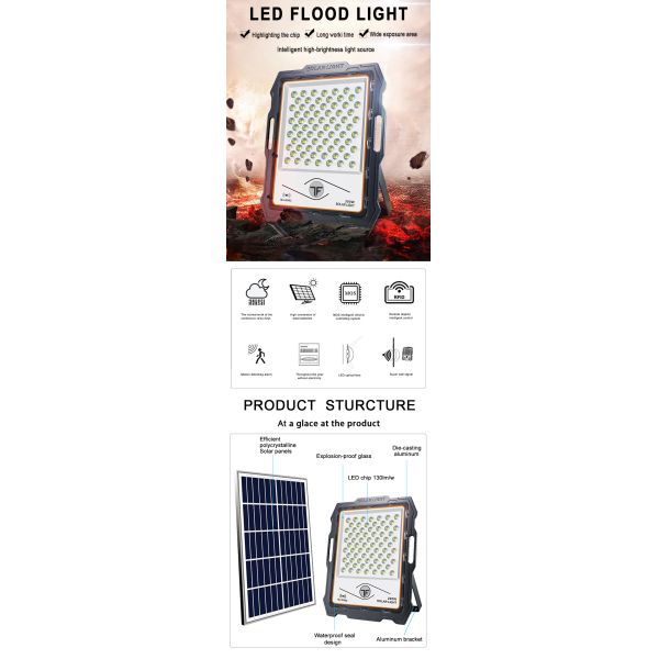 Large Battery Capacity LED Solar Flood Lights Durable Waterproof IP67