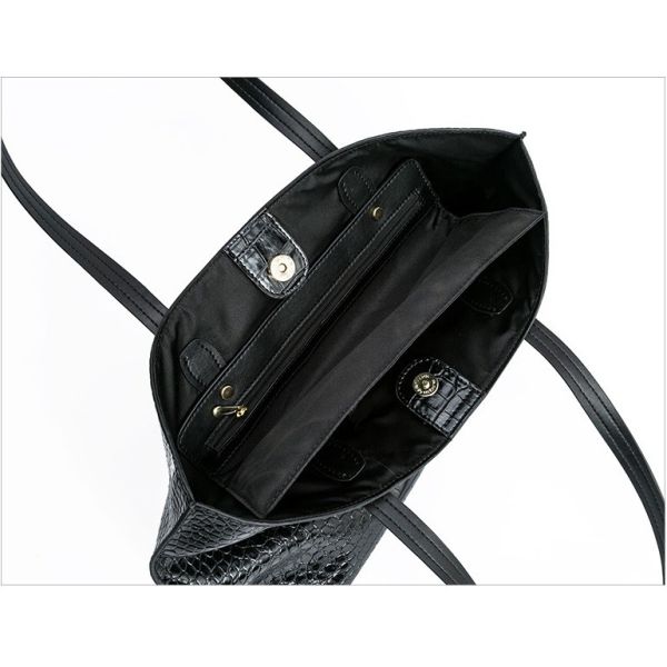 Shopper Patent Authentic Black Leather Tote Handbags With Zipper