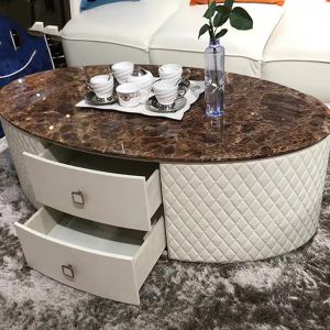 1.4m Customized Coffee Table Round Matted Marble Top