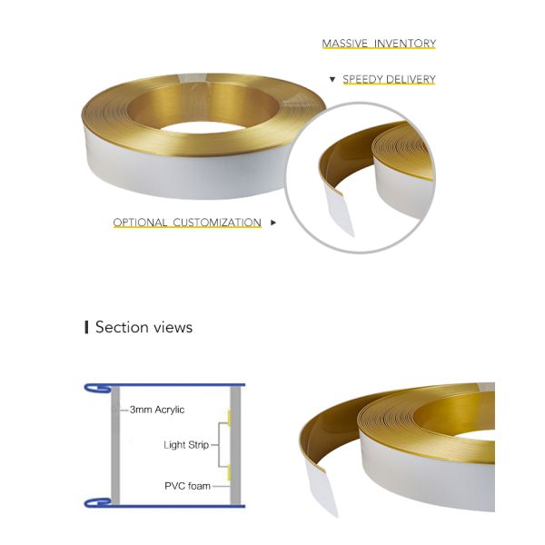 3d Channel Letter Coil Brush Gold Color 0.6MM Acrylic Aluminum Trim Cap