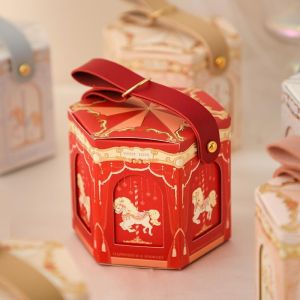Carousel Romance Candy Box Set European Hexagonal Wedding Favor Packaging Gold