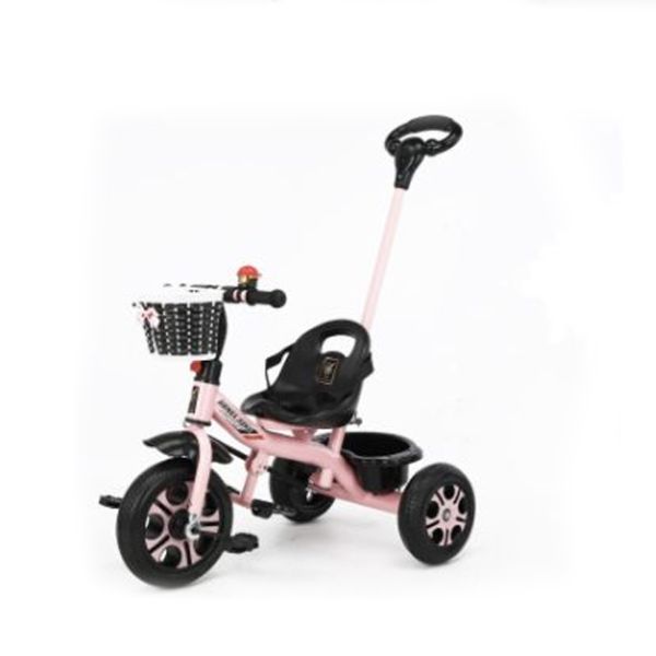Age Range 2-4 Years Old Kids Tricycle with 2-in-1 Push Function and Woven Basket