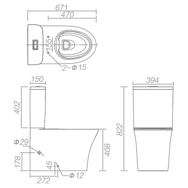 ARROW AB2232H/AS8232D 2 Piece Toilet Seat Dual Flush Washdown