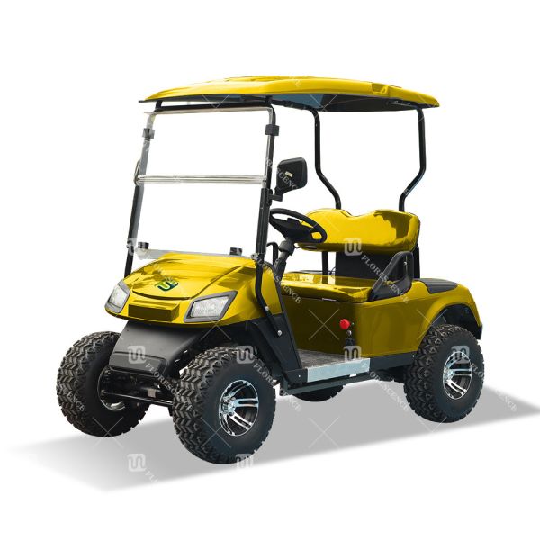 Buy Yellow Color 14 Inches Off-Road Tires 4 Wheel Utility 2 Seater Golf Cart With Foldable Front Windshield at wholesale prices