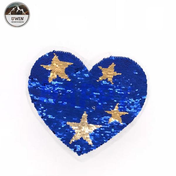 Buy Bling Sequin Heart Patch With Star , Sequin Heart Applique 21.5*18.5CM Size at wholesale prices