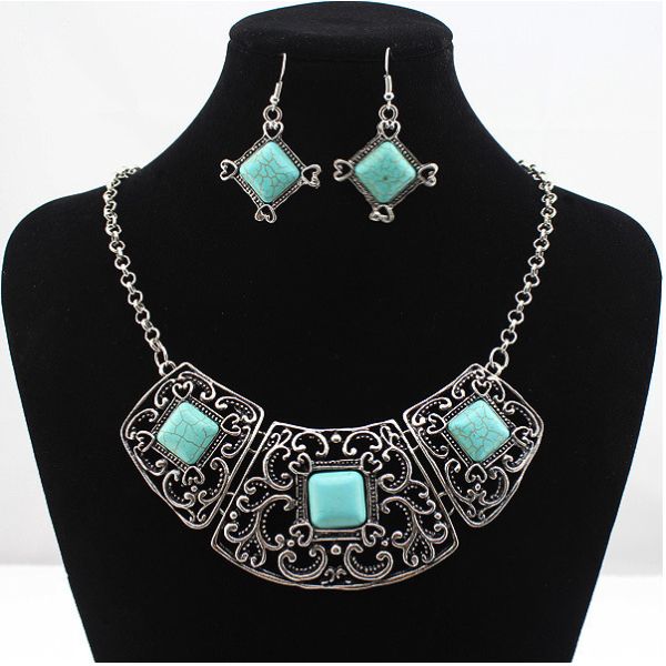 Buy Ethnic Tibetan silver turquoise retro style sets chain / necklace at wholesale prices
