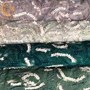 Eco Friendly Luxury Lace Fabric / Custom Embroidered Lace With Sequins