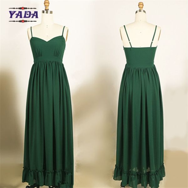 Chiffon style empire waist green maxi long one piece dresses modern lady casual autumn dress with low price