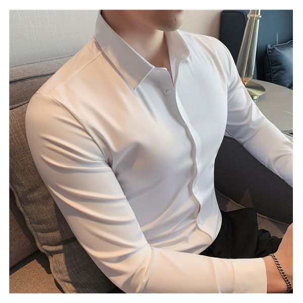 Autumn DRESS SHIRTS Business Casual Custom Long Sleeve Solid Cotton Slim Fit Men Shirt
