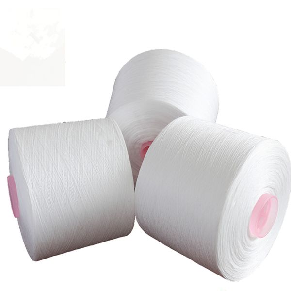 20/2 20/3 High Tenacity Raw White Polyester Spun Yarn For Sewing Jeans Factory