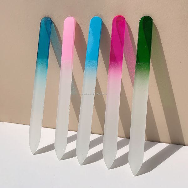 Custom Colorful Double Side Etched Sand Sprayed Crystal Glass Nail File for Natural Nails