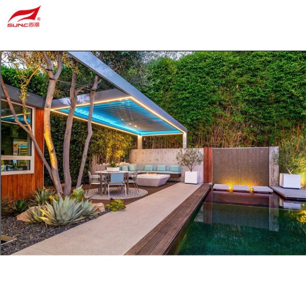 Buy Motorized Smart Aluminium Pergola With Aluminium Round Rod for Swimming Pool Garden at wholesale prices