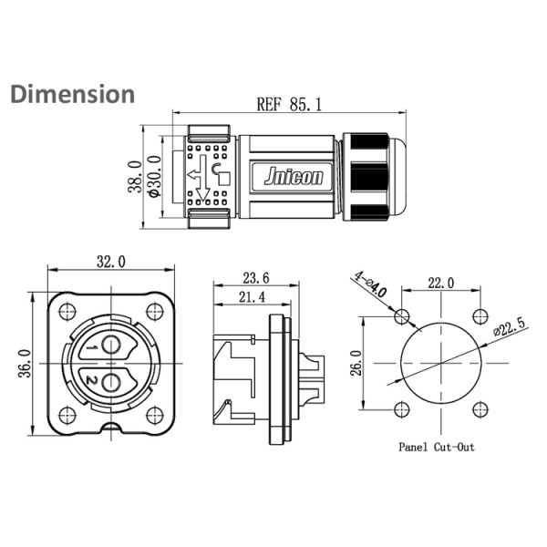 IP67 Waterproof Plug And Socket M25 2 Pin Push Lock Power Connector