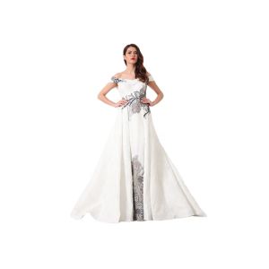 Quality Elegant White Embroidery Long Muslim Wedding Dress Off The Shoulder for sale