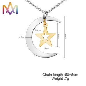 Engravable SS Moon And Star Pendant Necklace For Women