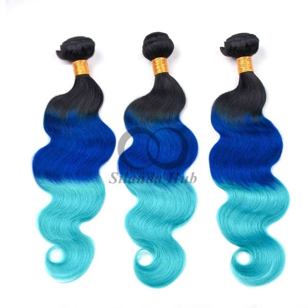 #T1B/Blue/Light Blue Body Wave Remy Human Hair Bundles Sew In Weave Bundles Brazilian Bundle Deals