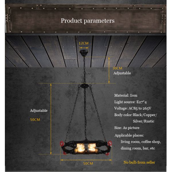 Retro American Iron Dining Room Chandelier Restaurant Bar Kitchen Light Ring Loft Pendant Light(WH-VP-229)