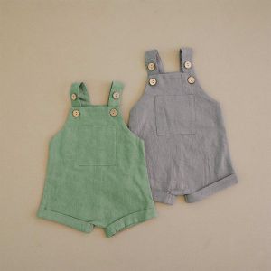 Linen And Cotton Fabric Newborn White Jumpsuit With Buttons