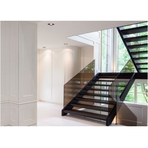 Safety Internal Modern Straight Staircase , Wood And Glass Staircase Designs