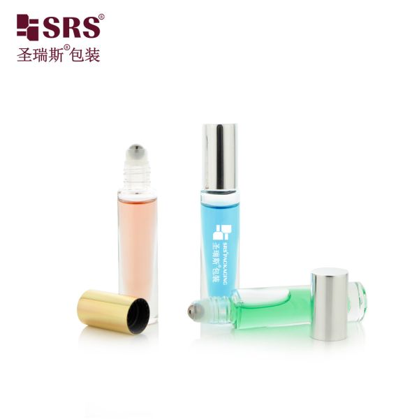 GB1-5ML Clear Luxury High End Leak Proof Glass Roller Steel Ball Bottle With Aluminum cap Round