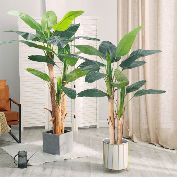Wholesale 7 FT Artificial Banana Tree Plant | Natural Bark Trunk | Free Maintenance | Indoor Palm for Living Room & Office Decor