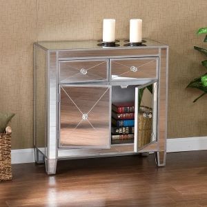 2 drawers silver mirrored nightstand 2 doors end table corner table for bed room