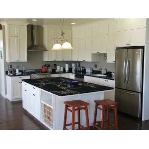Black Calacata Artificial Quartz Kitchen Countertop With Coherent Pattern Marble