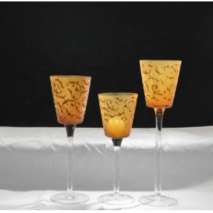 Tulip Shape Long Stem Candle Holders With Engrave Pattern