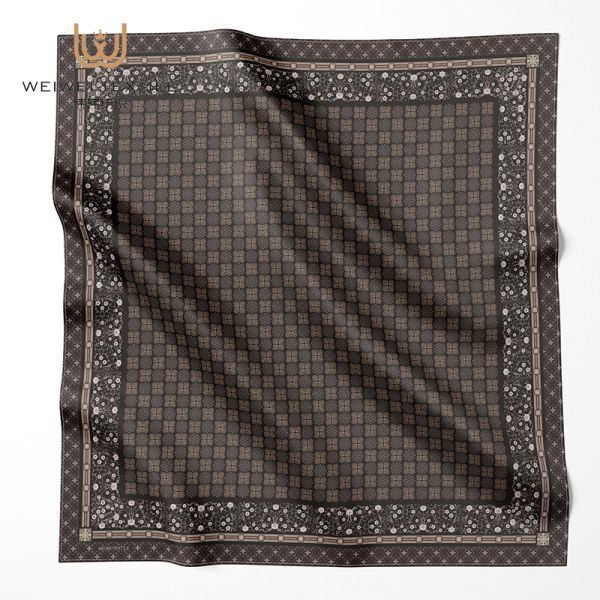 Custom Design Women's Scarf Fashion Square Bidang 45 Luxury Muslim Ladies Hijab Geometric Printed Satin Silk Scarf for Summer