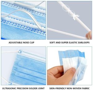 Protective Surgical Disposable Face Mask Soft 3 Layer with Nose Clip Elastic